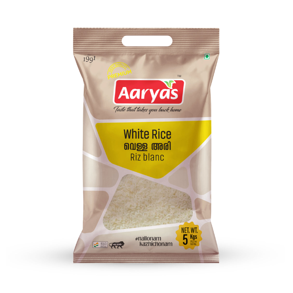 Aaryas Foods White Raw Rice, Pachari 5Kg