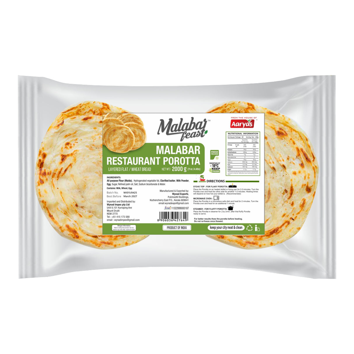 Malabar Feast Malabar Restaurant Porotta 2Kg