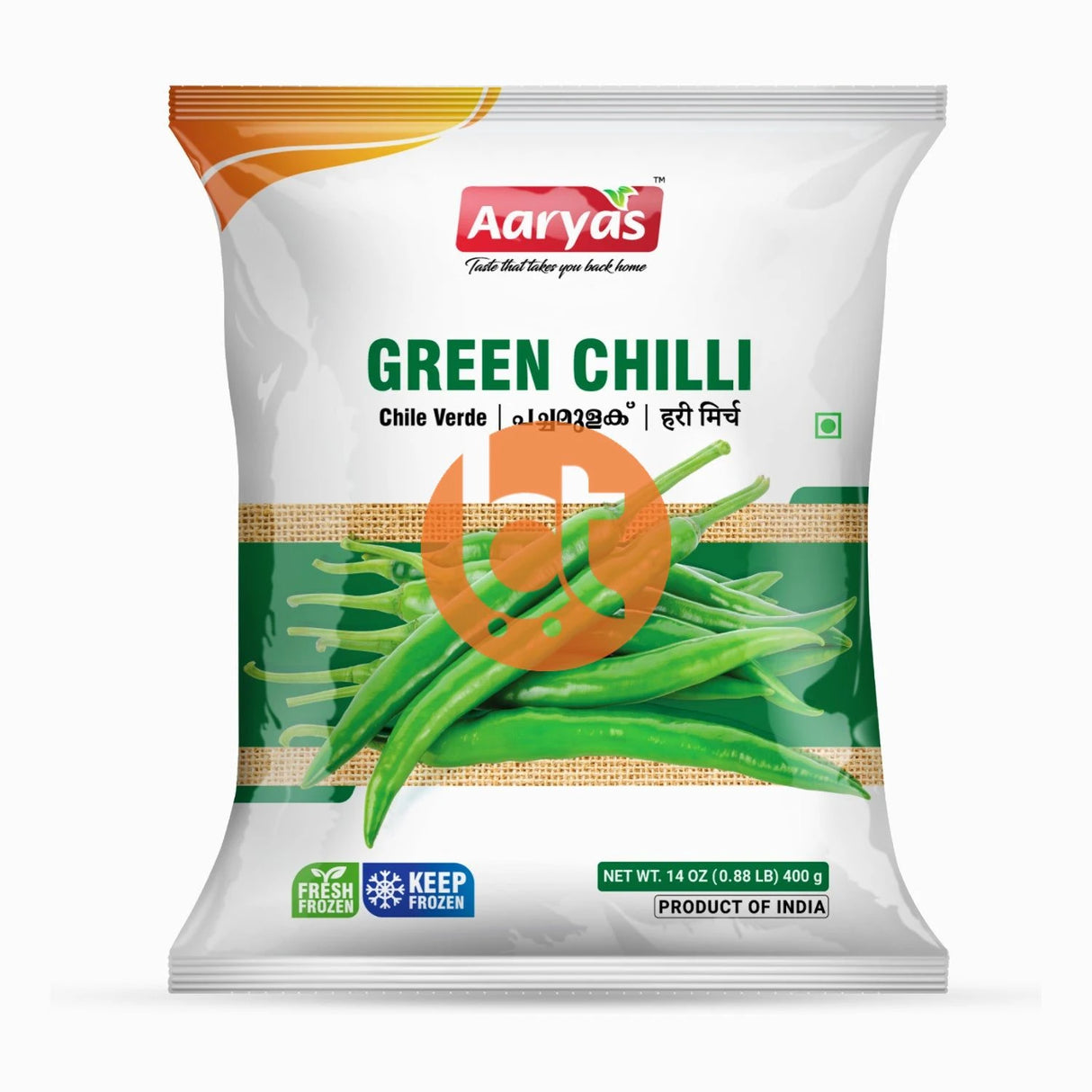 Aaryas Frozen Green Chilli 400g