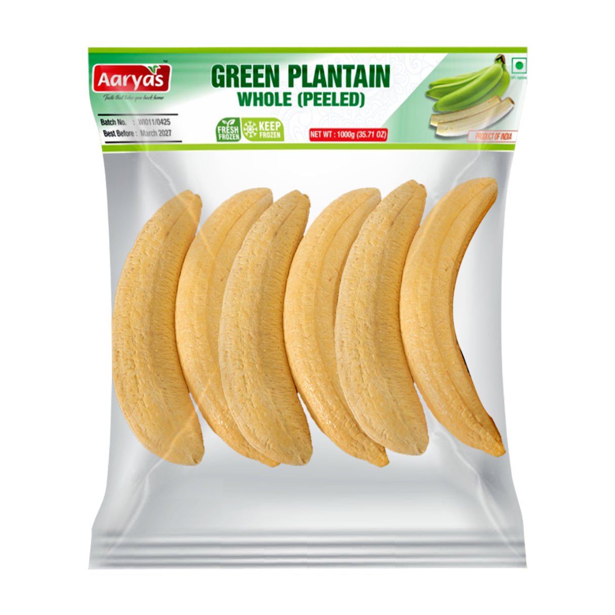 Aaryas Green Plantain (Ethakka) Whole 1Kg