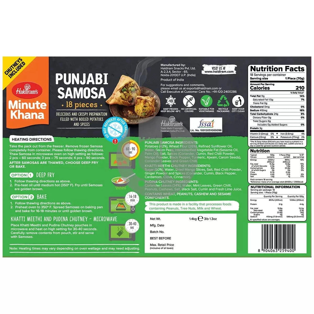 Haldiram's Punjabi Samosa 18 Piece 1.4kg - Punjabi Samosa by Haldiram's - Frozen Snacks & Sweets, Heat & Eat
